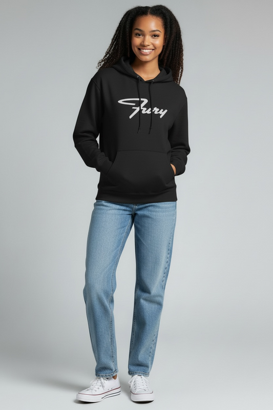 Woman wearing a Reflective Fury Hoodie in Black
